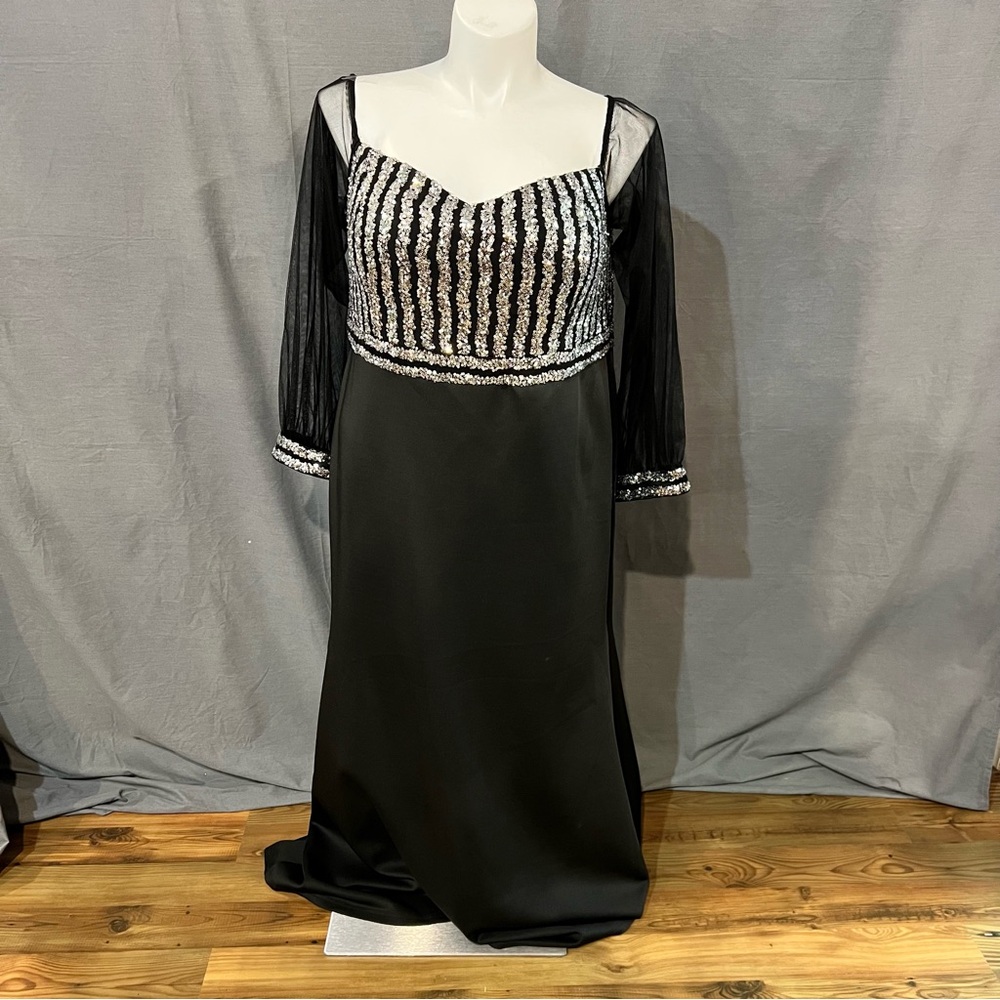 Ever Pretty Black and Silver Long Sleeve Gown